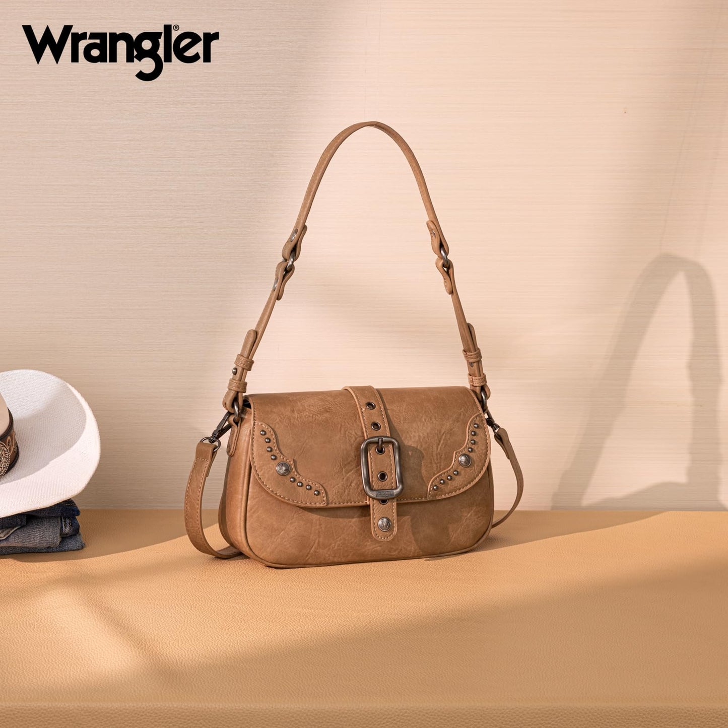 Wrangler Shoulder Bag for Women, Western Purses Small Hobo Handbags Clutch Cowgirl Vintage Retro Underarm Purse with Crossbody Strap WG528-2003KH