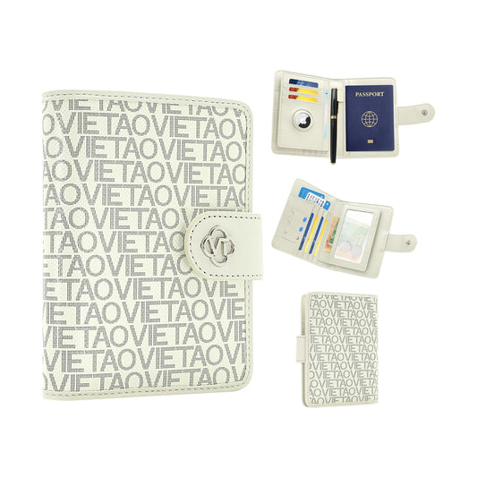 Passport Holder for Travel, RFID Blocking Leather Airtag Wallet for Women Men, Large Passport Cover Essentials Gift, Tickets, Cash, Photo, Sim Card Pen Slot, White