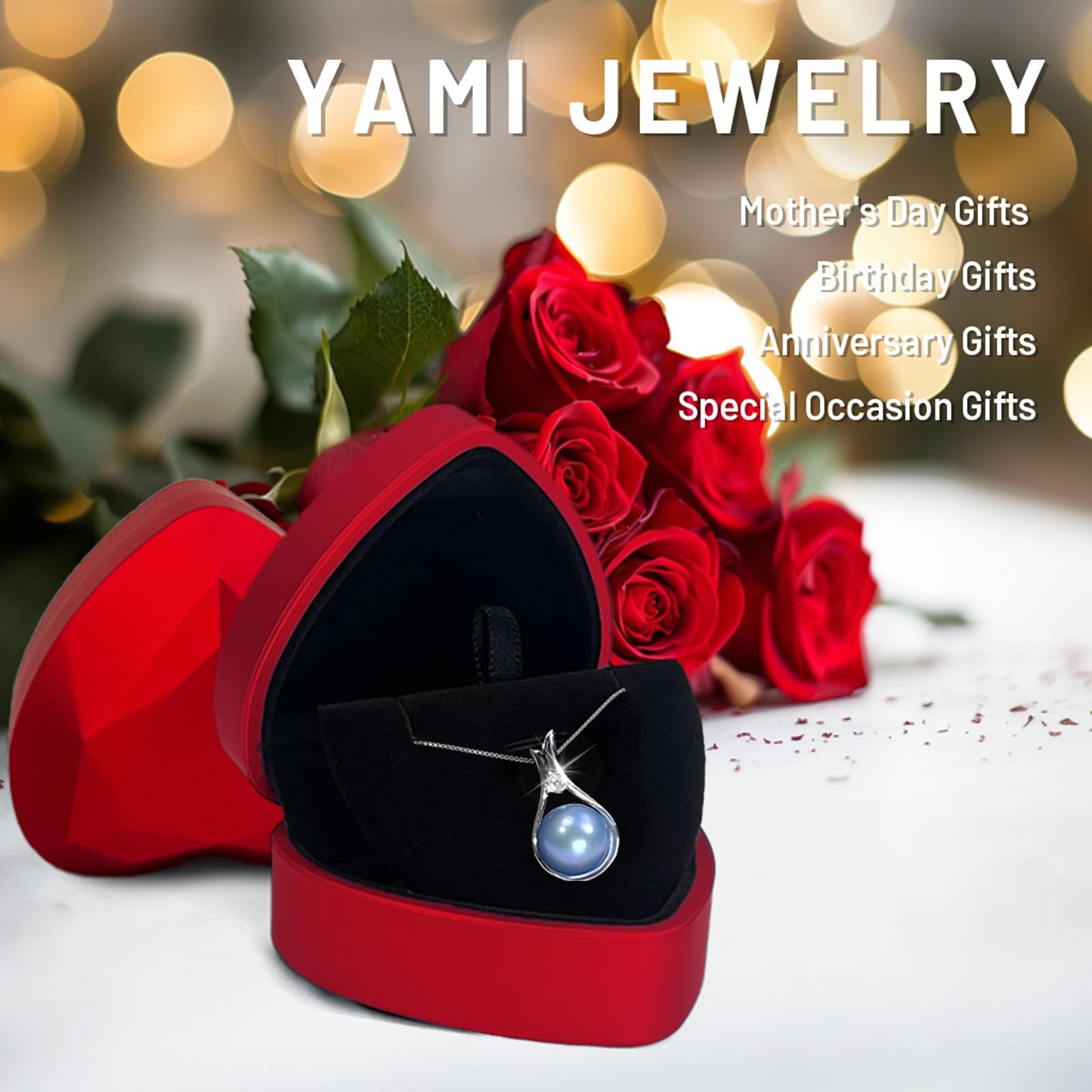 YAMI Akoya Blue Pearl Necklace 10-11mm Saltwater Cultured Pearl with 925 Sterling Silver Adjustable Chain for Women, Mom, Wife - Luxury Jewelry Gift for Anniversary, Birthday, Mother's Day