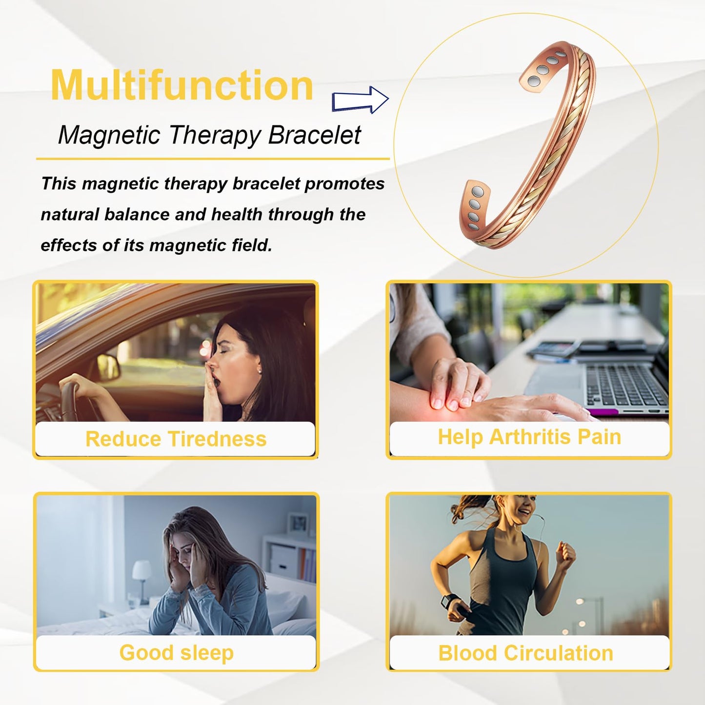 EnerMagiX Copper Bracelets for Women Men, Three -Color Gold Woven Adjustable Magnetic Bracelet, Copper Jewelry Gift (1009)