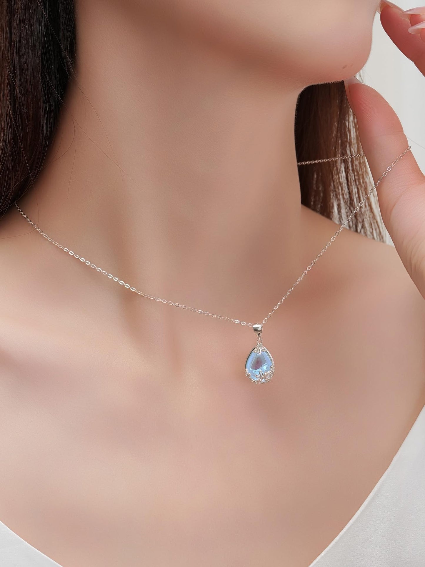 PUPILLEMON 925 Sterling Silver Moonstone Necklace for women, Moon Stone Daisy Filigree Pendant Necklaces With an Elegant Card,Moonstone Jewelry Gift for Women