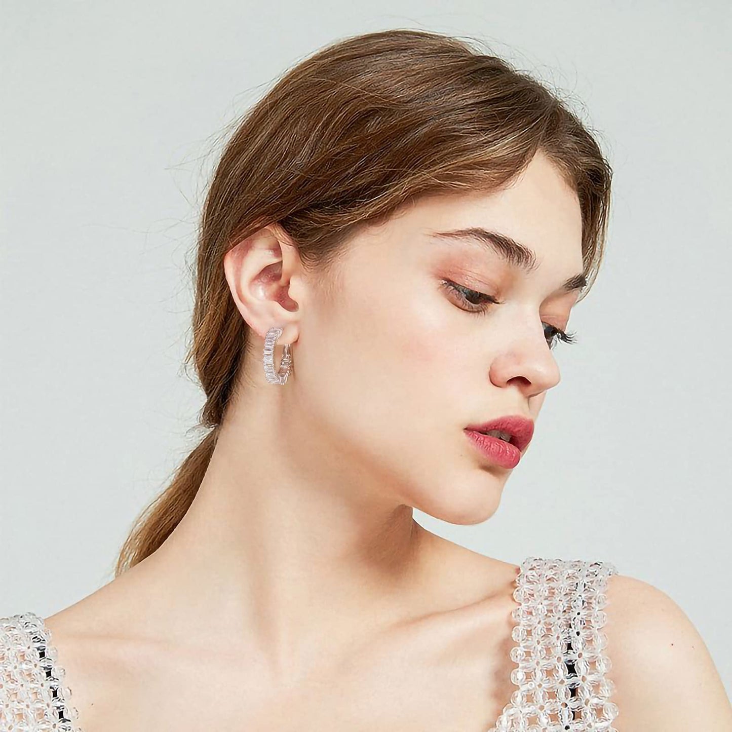GLOQUAT CZ Silver Plated Hoop Earrings 925 Sterling Silver Post Hoops Cubic Zirconia Earrings for Women Vintage Hoop Fashion Round Circle Rhinestone Hoops Earring for Women 25mm