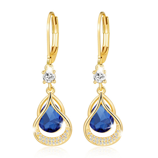 Dangle Trendy Leverback Birthstone Earrings Sliver Plated Teardrop Dangle Earrings Jewelry Christmas Birthday Gifts for Women (Sliver September)