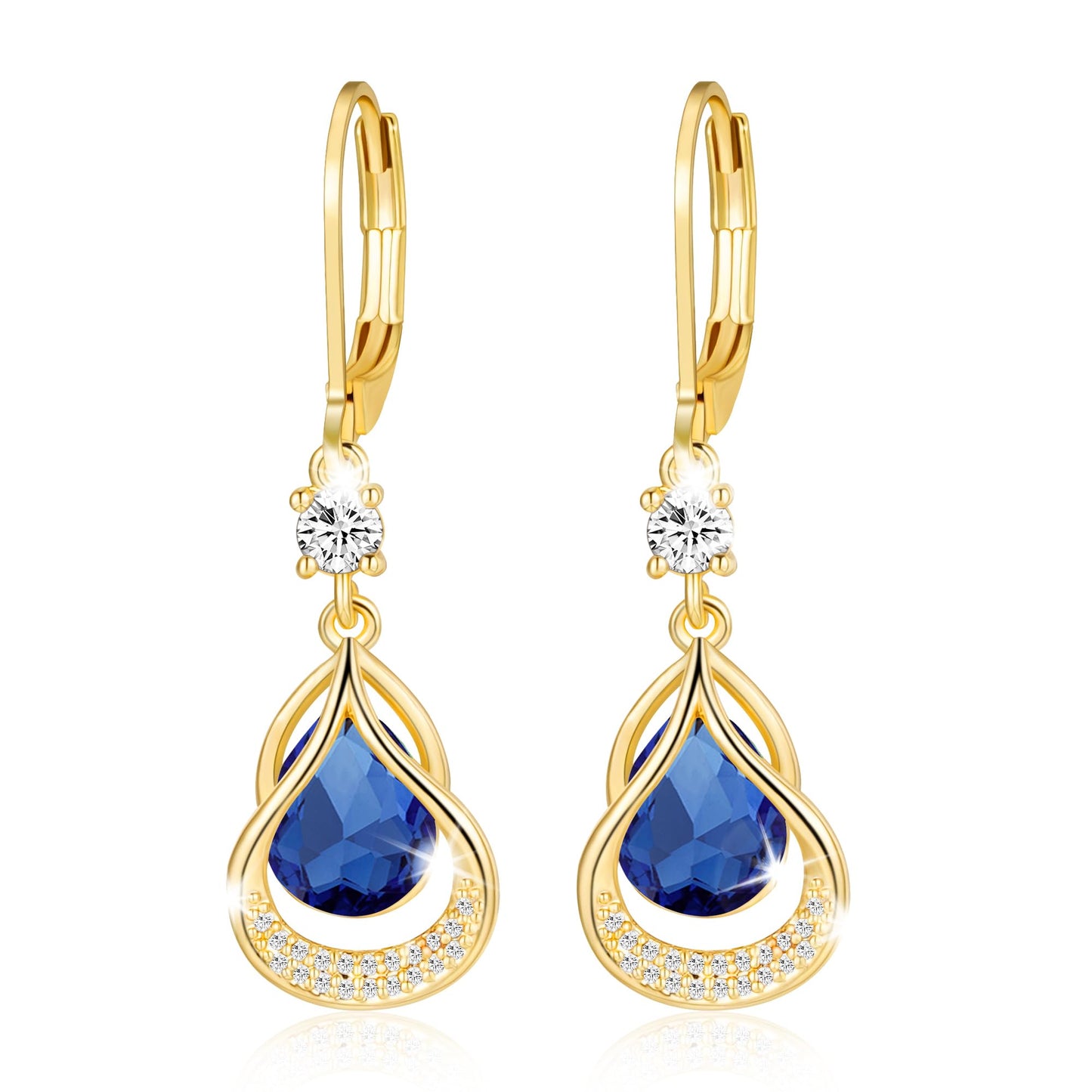 Dangle Trendy Leverback Birthstone Earrings 14K Gold Plated Teardrop Dangle Earrings Jewelry Christmas Birthday Gifts for Women (Gold September)