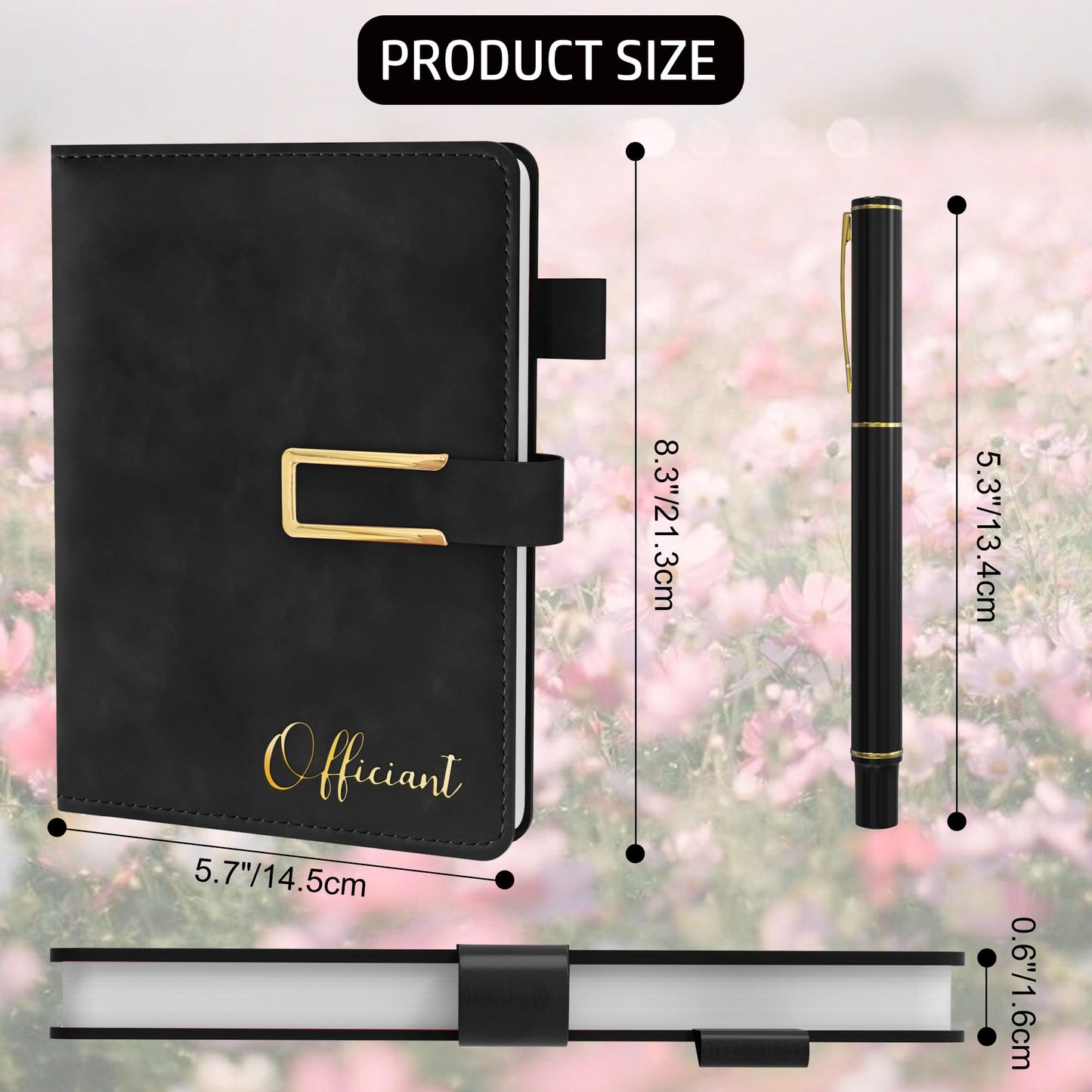 Mousbull Wedding Officiant Book with Pen, 200 Pages A5 Lined Leather Wedding Journal Notebook, Pastor Ministers Sermon Officiant Gifts for Wedding Day Ceremony Proposal- Black