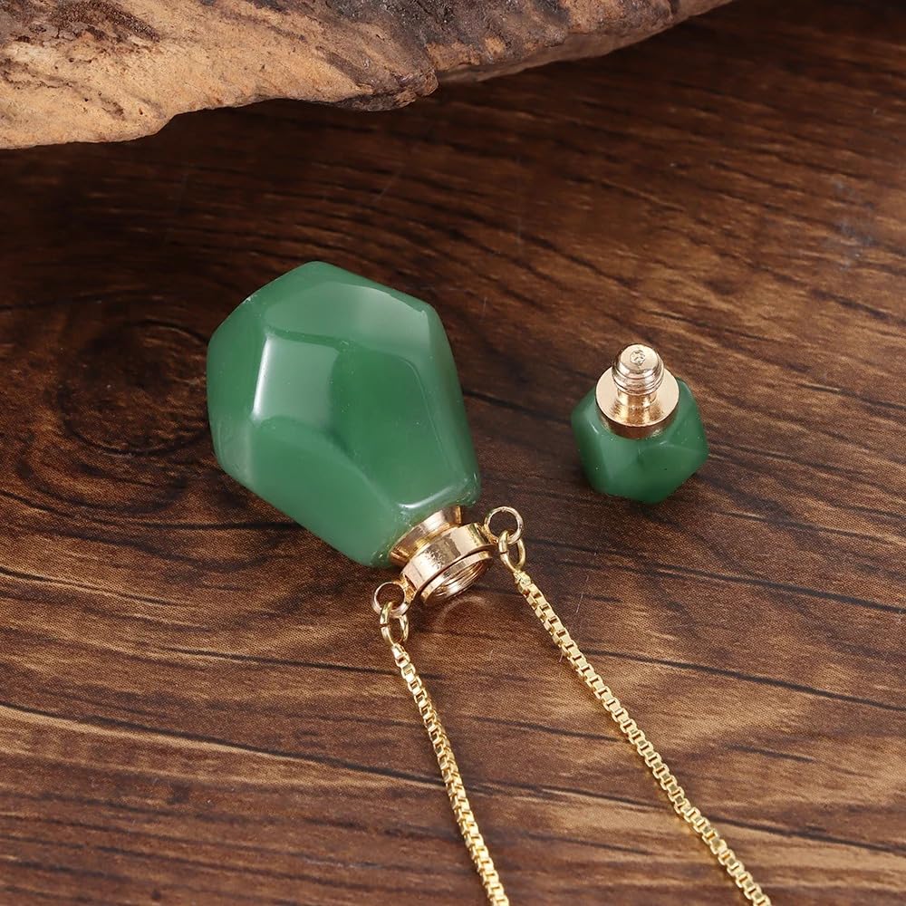 14K Yellow Gold Natural Stone Vial Necklace For Women - Glass Vial Pendant Necklace Water Drop Jar Perfume Necklace - Water Container Vial Necklaces For Liquid Oil Diffuser Vial Jewelry