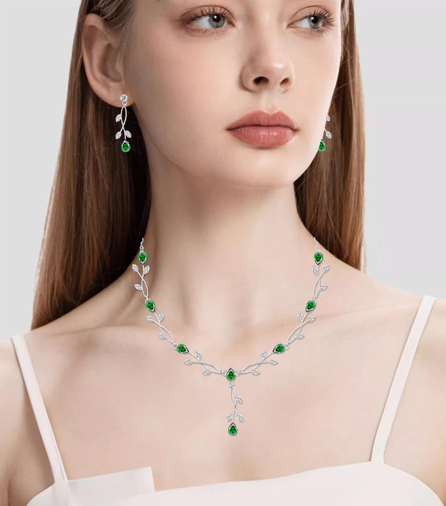 CSY Elegant Silver Bridal Jewelry Sets Clear Cubic Zirconia Wedding Necklace Earrings Bracelet Set for Birdes Bridesmaids CZ Prom Jewelry (Emerald Green)