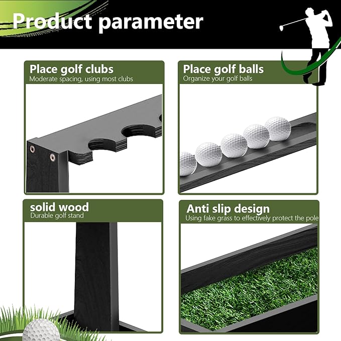 Golf Club Holder Stand,Wooden Golf Club Rack -Indoor Display Rack,Golf Club Organizer for 8 Clubs and 11 Balls Storage,Golf Rack for Storage Sports Outdoors Wall Garage