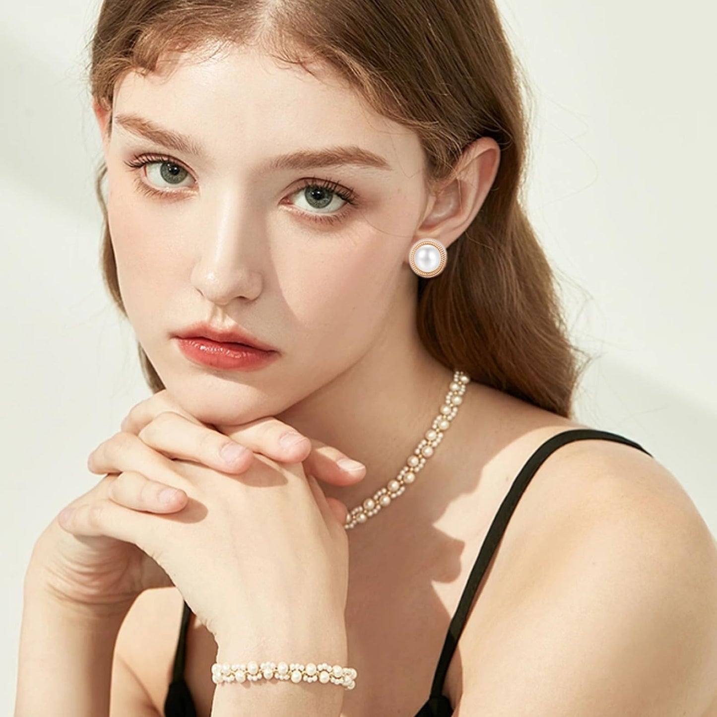 NEWITIN 15 Pairs Magnetic Stud Earrings for Women Clip on Earring Magnet Studs Inlaid Cubic Zirconia Pearl Stud Earring Fashion Non Piercing Magnetic Earrings for Women