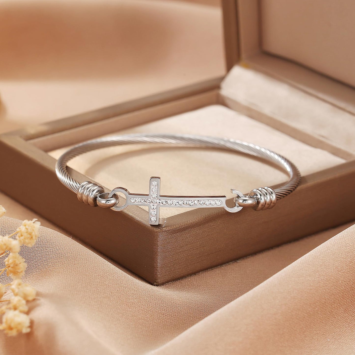 DS Religious Gift for Her Christian Cross Bracelet Bible Verse God is Within Her She Will Not Fall Inspirational Bracelets For Women Stainless Steel Jewelry Gift To Daughter Best Friend (Cross bracelet-Silver 13)