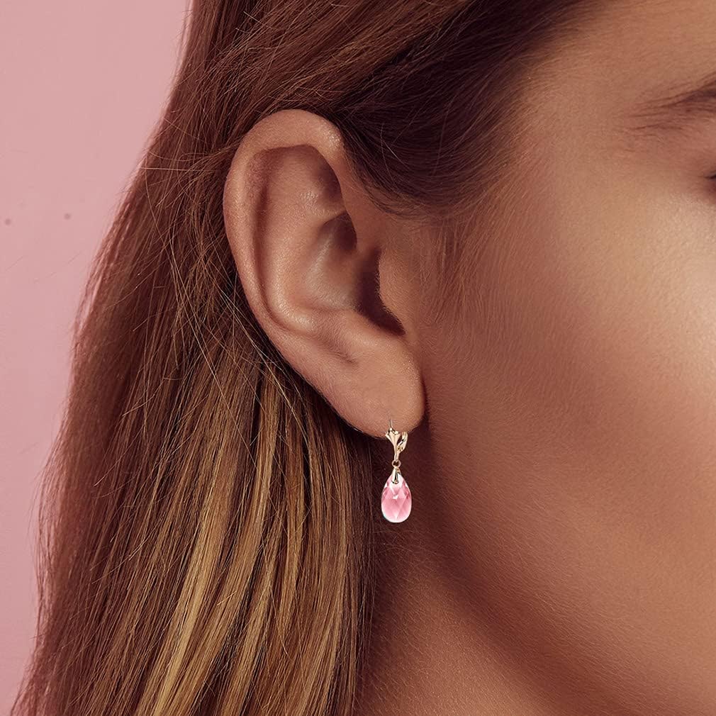 Austrian Crystal Teardrop Leverback Dangle Earrings for Women Fashion 14K Gold Plated Hypoallergenic Jewelry (Pink)