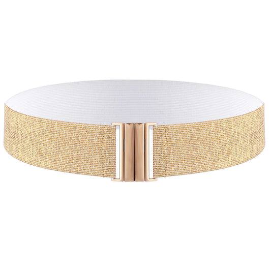 Quilax Wide Belts for Women Dresses, Gold Elastic Belts for Dresses, Vintage Trimmer Belt for Jeans