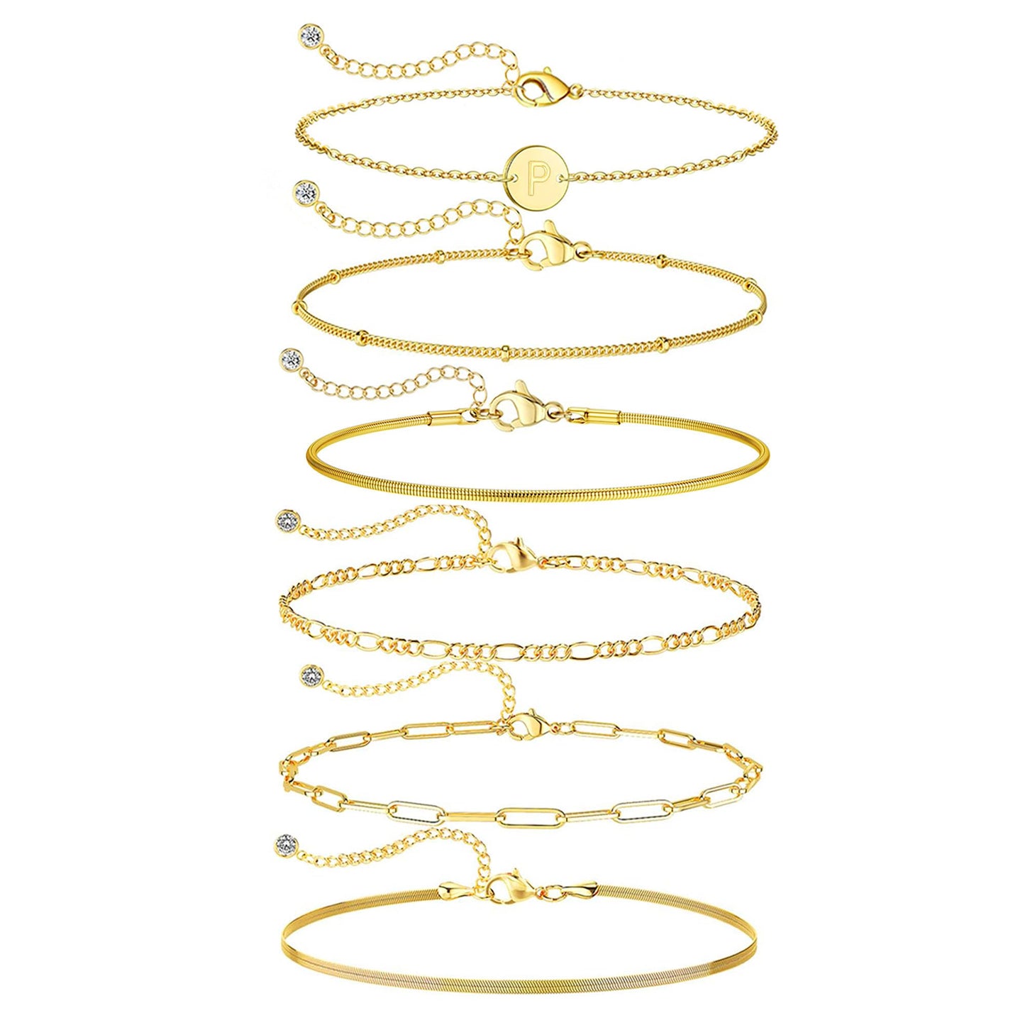 Lydow Bracelets for Women, Stack Jewelry Set Initial P Chain Stackable Letter Teen Accessories Pulseras Para Mujer 6 Inch 6PCS