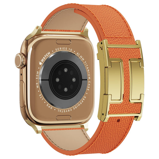 Designer Genuine Leather Band Compatible with Apple Watch Ultra/SE/Series 10/9/8/7/6/5/4/3/2/1 (49mm-38mm), Magnetic Buckle Replacement Strap for Men & Women