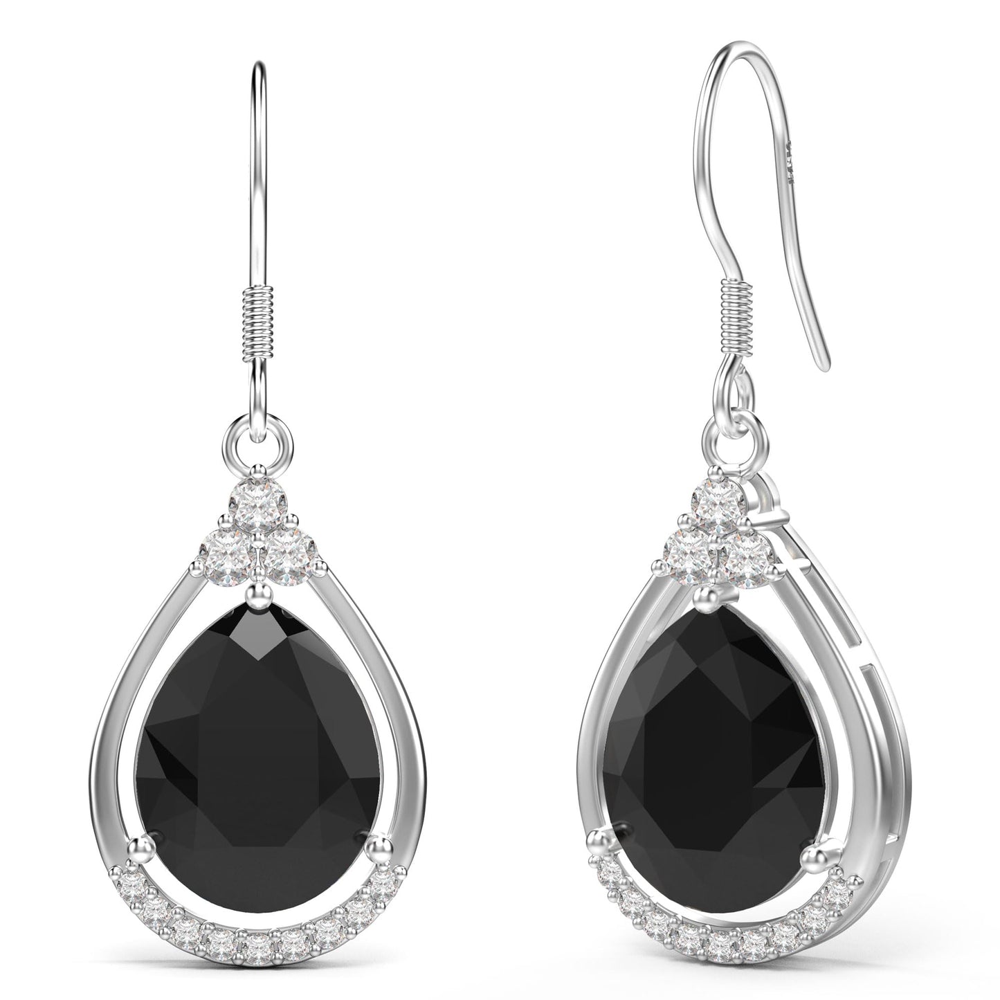 18K White Gold Plated Sterling Silver Teardrop Cubic Zirconia Drop Dangle Earrings for Women Pear Cut CZ Diamond Dangle Earrings Hypoallergenic Jewelry (Black)
