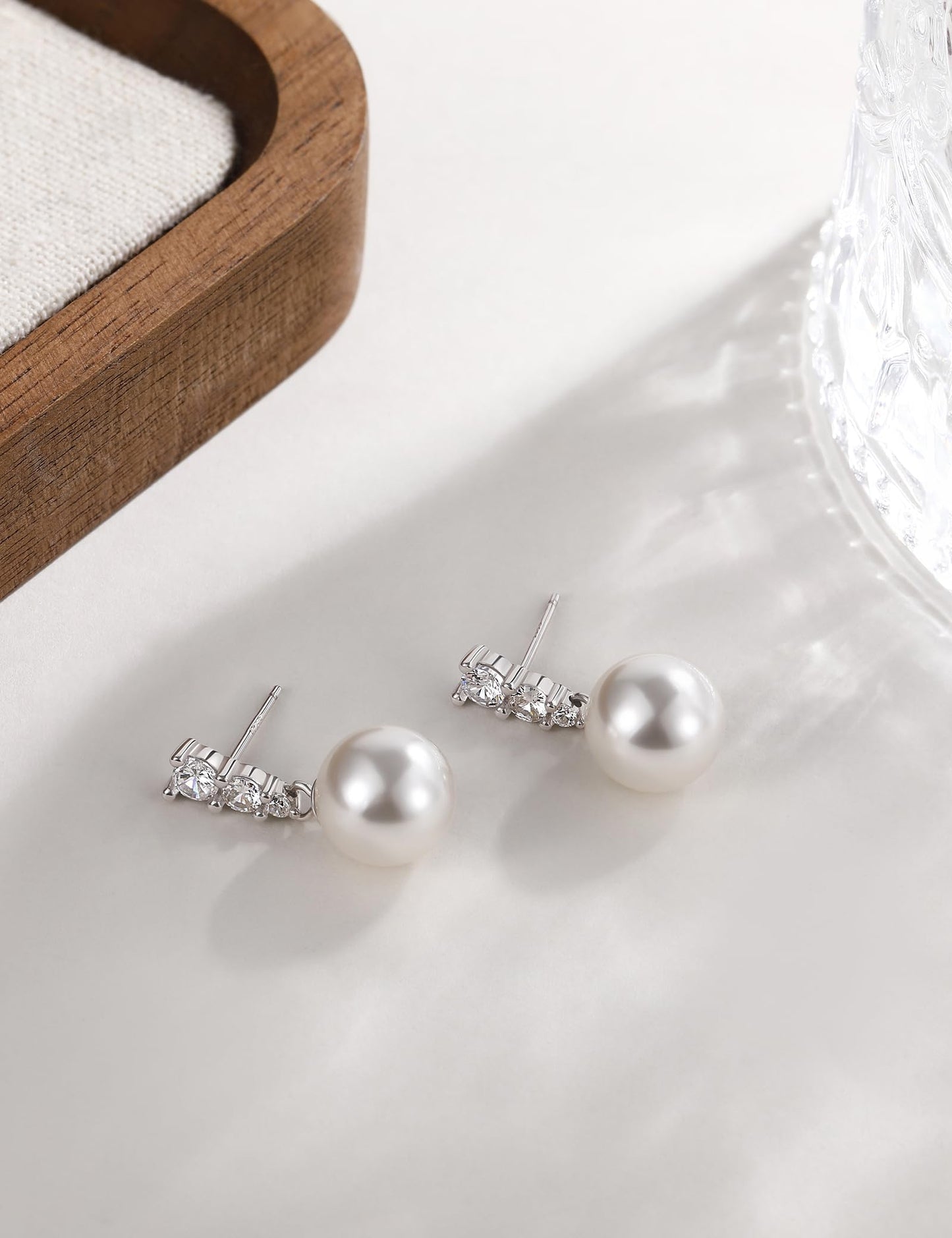 Mameloly Pearl Drop Earrings CZ 10MM Simulated Pearl Earrings for Women Dangle Trendy Jewelry for Women Hypoallergenic