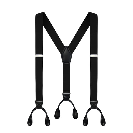 Moulen Men's Y-Back 1.4 Inches Wide Button End Elastic Adjustable Suspenders, Black