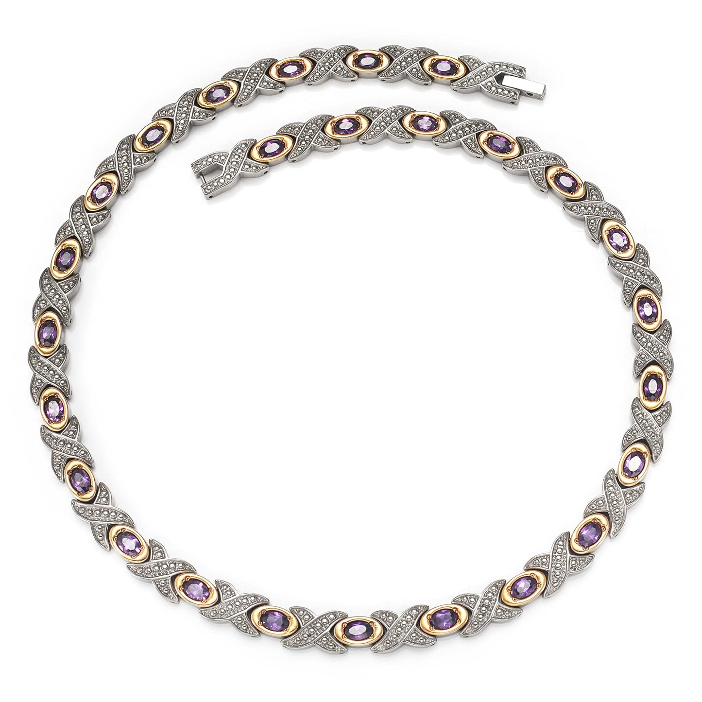 MagsøLv Titanium Magnetic Necklace for Women, Pure Titanium with Purple Stone with 25 Magnets, Magnetic Jewelry Gifts（20.5inch）