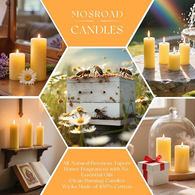2x5 Inch Beeswax Candles, 4 Packs, 100% Natural Beeswax Pillar Candles, 52 Hours Burn Time, Pure Emergency Candle Long Burning for Home Decor, Gift Sending, Smokeless & Dripless