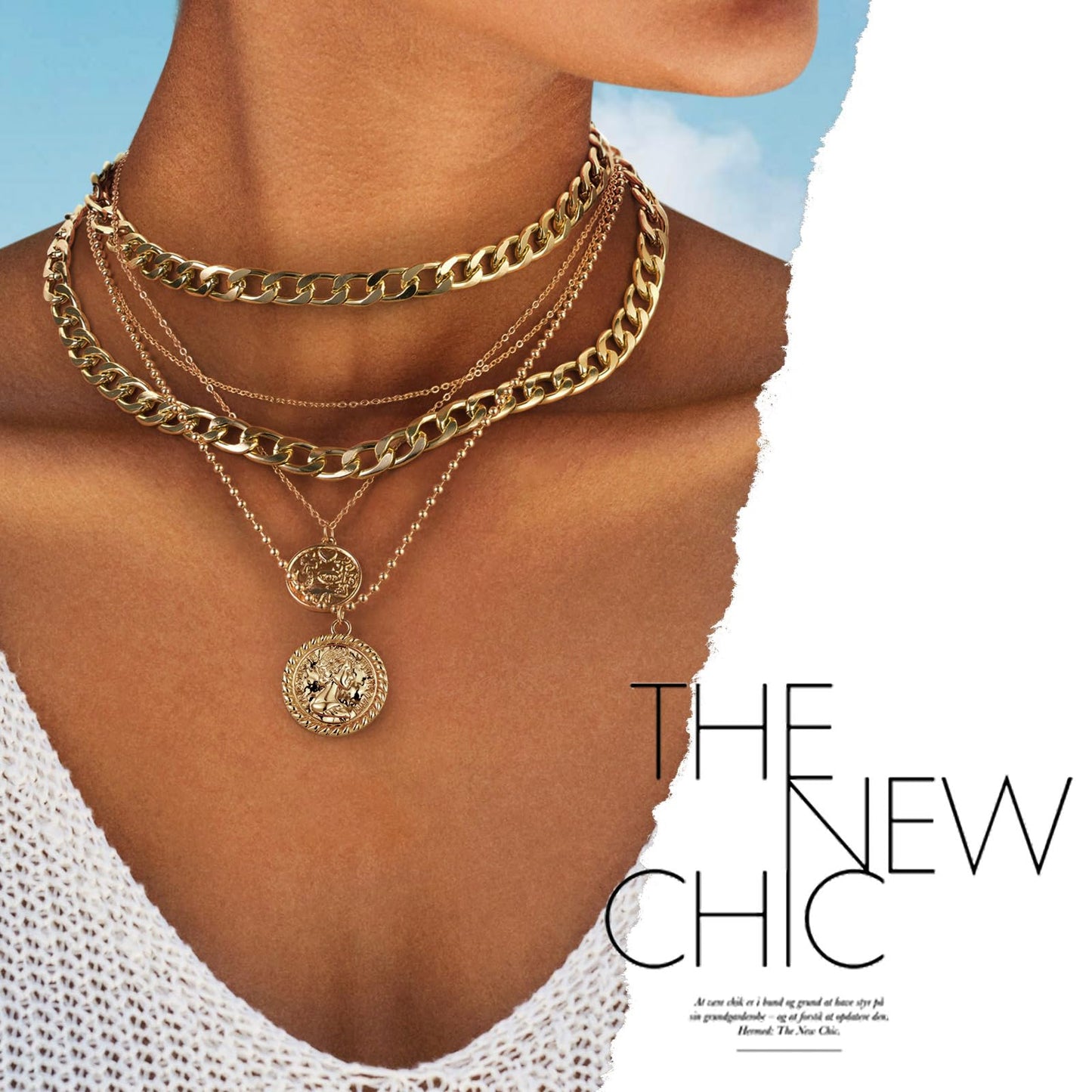 MJartoria Layered Necklaces for Women Trendy Retro Coin Pendant Necklace Dainty Chunky Chain Choker Necklaces for Jewelry Birthday Gifts (B-Retro Coin-One Clasp)