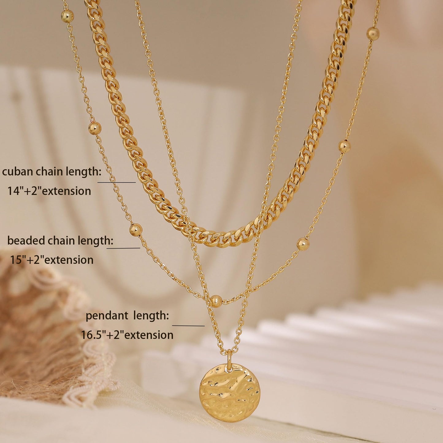 XIXINI Layered Necklaces for Women, Dainty Gold Necklace Stack 14k Gold Plated Layering Cuban Beads Chain Necklaces for Women Trendy Simple Layered Disc Pendant Necklace Set Fashion Gold Jewelry Sets