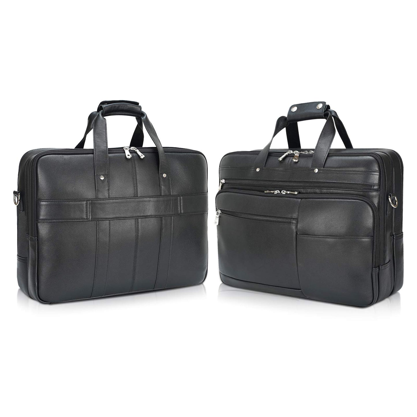 Polare X-Large 18" Napa Leather Briefcase For Men Business Travel Case Messenger Bag Fits 17.3" Laptop (Black)