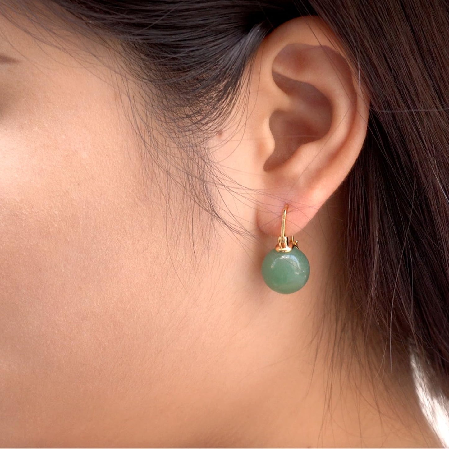 OwMell Elegant 925 Sterling Silver Pearl Drop Earrings Dangle Stud Gold Plated Earrings for Women Large Size 12mm - Green Aventurine