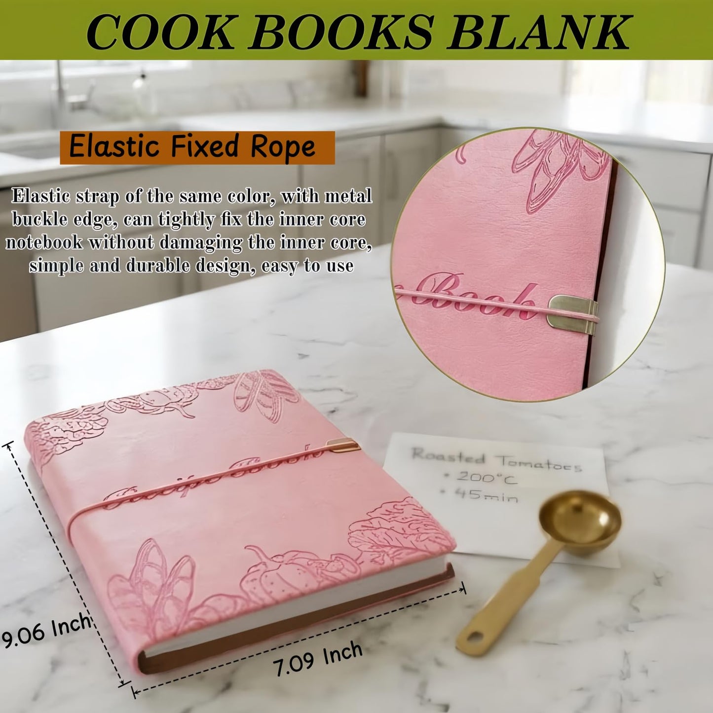 Suaetiai Blank Recipe Book to Write in Your Own Recipes, Blank Cook Book, Leather Recipe Ring Binder, Personalized Recipe Notbook, Recipe Journal Hold 154 Recipes (Long Recipes & Short Recipes) (Pink)