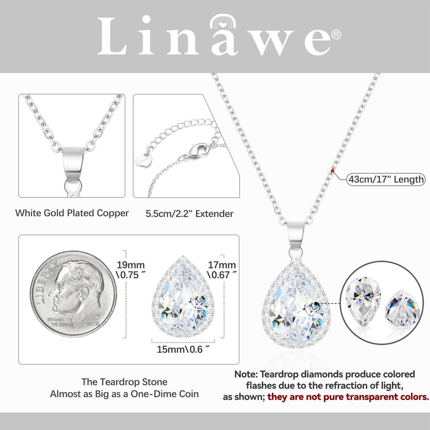 Linawe Silver Crystal Necklace for Women Trendy, Chain Choker Necklace, Moonstone Imitation Diamond Moissanite Bride Bridesmaid Wedding Cubic Zirconia Opal Necklace Set