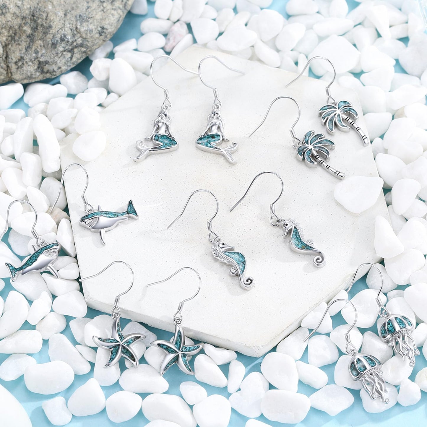 YYmqmq Seahorse Earrings for Women Girls 925 Sterling Silver Ocean Dangle Drop Earrings Turquoise Sea Beach Themed Jewelry Seahorse Gifts for Daughter Girlfriend