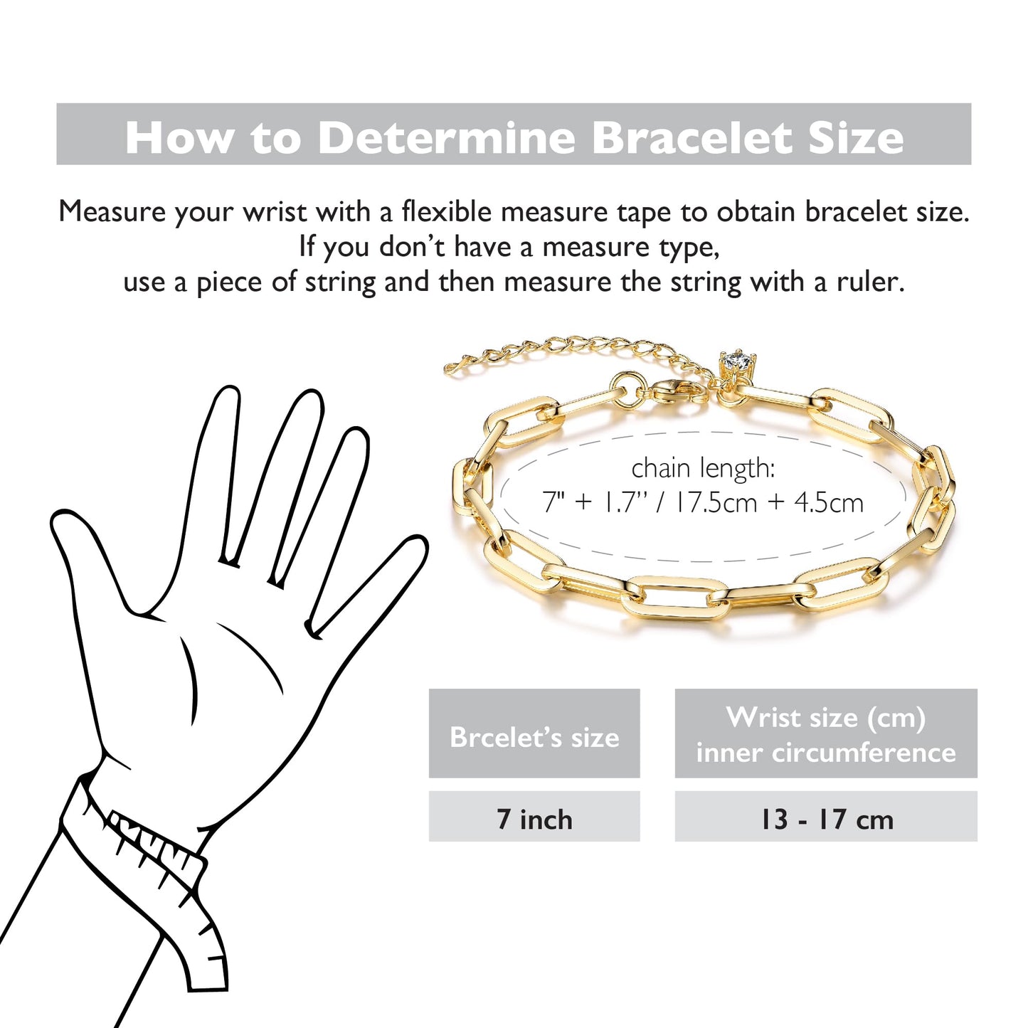 shinelab Paperclip Bracelet for Women Couple Bracelets with Chain Strand Jewelry for Men_7inches