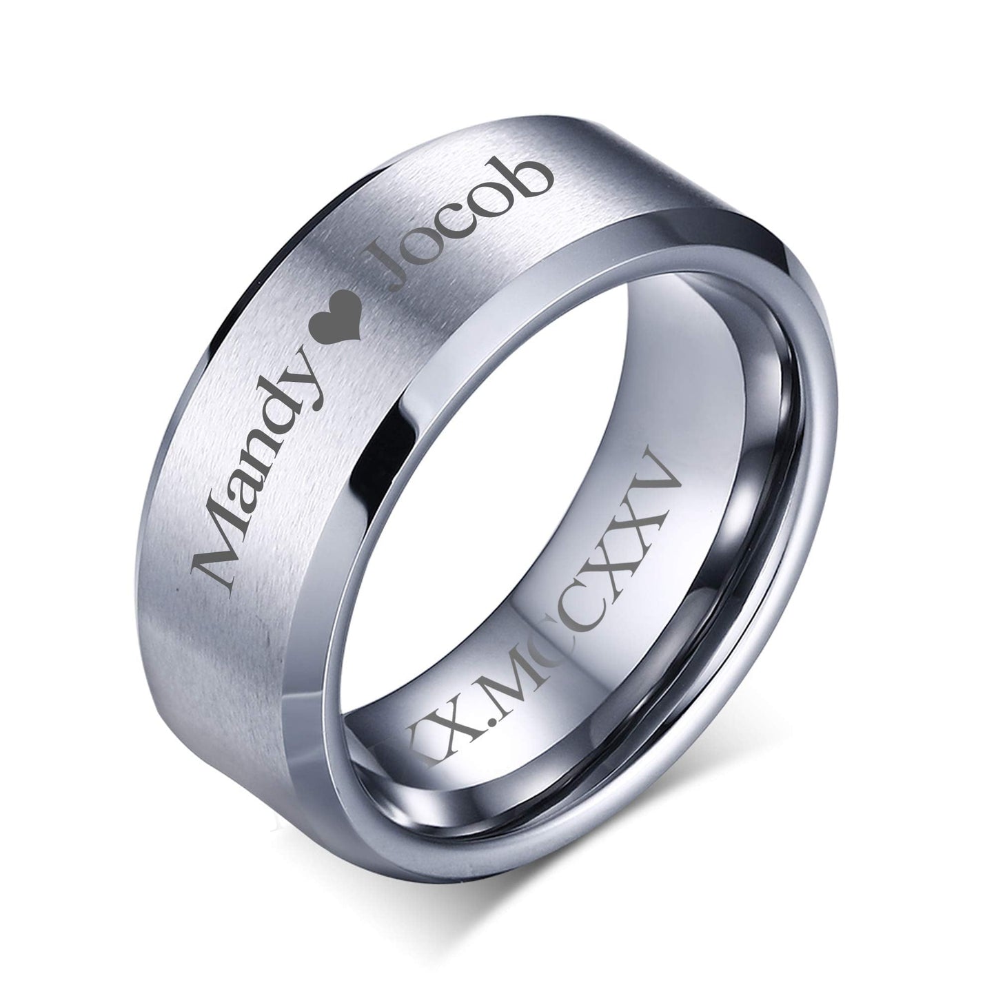 VNOX Customize Personalized Name Date LOVE 8MM Stainless Steel Simple Matte Brushed Finish Wedding Band Engagement Rings for Men Women,Size 11,Silver