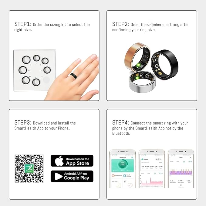 Smart Ring For Women Men, Health Tracker with Heart Rate/Blood Oxygen/Blood Pressure/Sleep Monitoring/Step Counting, IP68 Waterproof Fitness ring, No App Fees for iPhone & Android (Rose Gold, 12#)