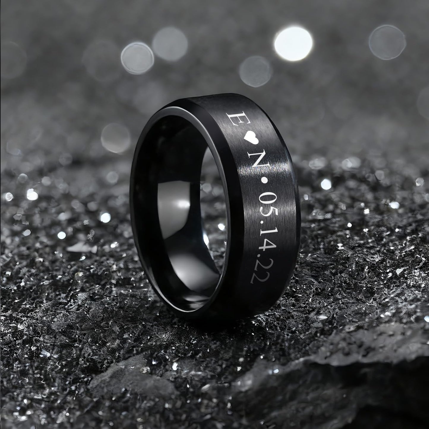 VNOX Customize Personalized Name Date 8MM Stainless Steel Simple Matte Brushed Finish Wedding Band Engagement Rings for Men Dad Husband,Size 11