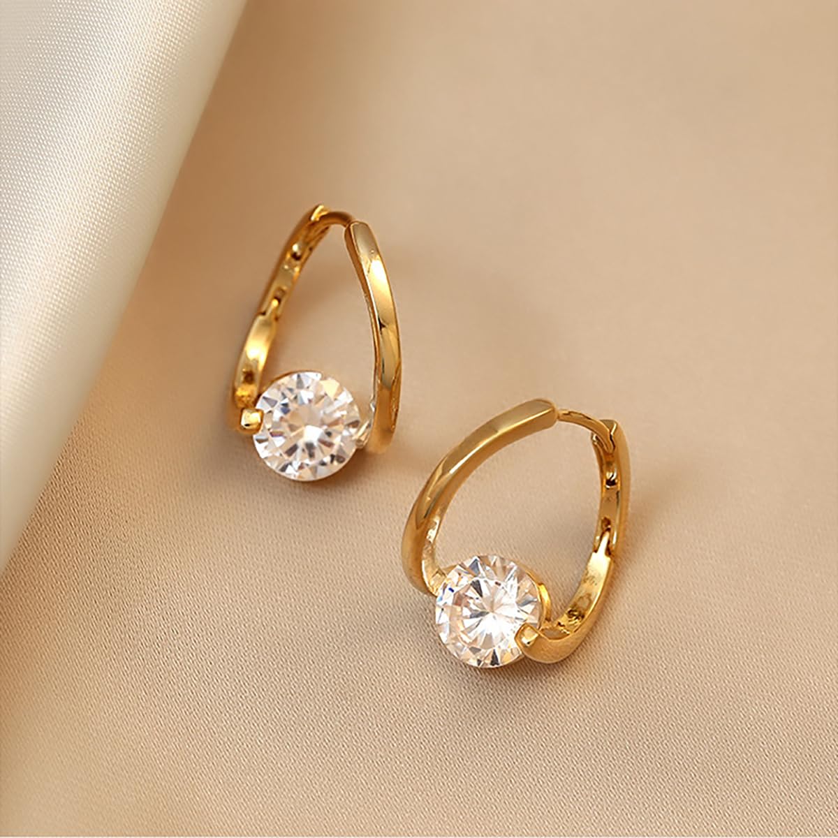 Halolux Lymphvity Germanium Earring for Women Lymphatic Drainage Earring CZ Zircon Acupressure Earrings Atheniz Lymphatic Earrings Dainty Jewelry Gifts (Gold)