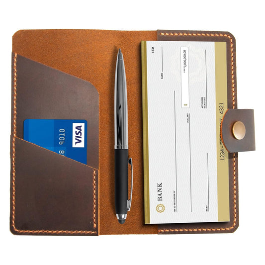 Turbosnail Leather checkbook holder, Checkbook cover handmade, For Women and Men, Christmas gifts (Brown)