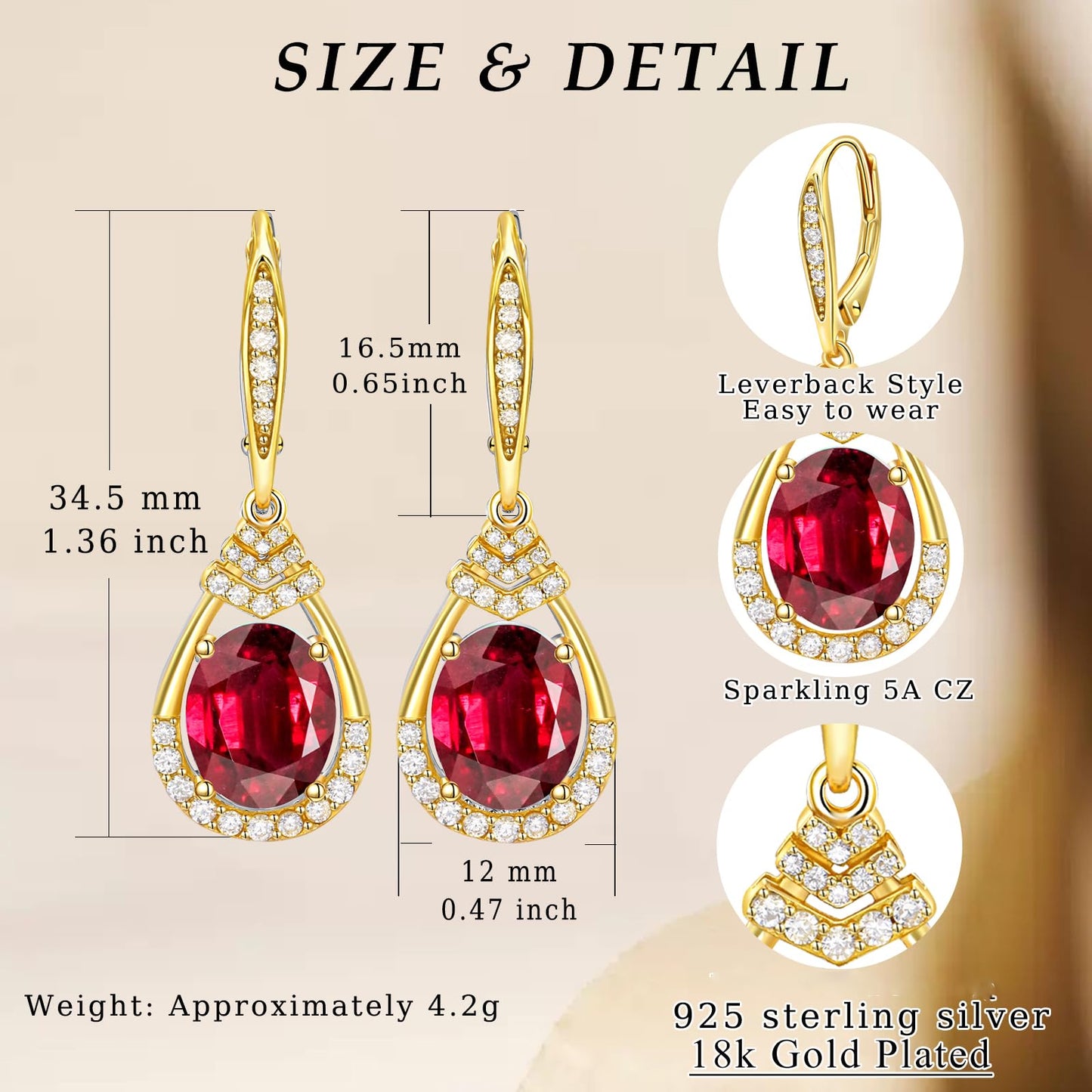 Sterling Silver Teardrop Earrings for Women Pink Tourmaline October Birthstone 18K Gold Plated Leverback Drop Earring for Mom Lady Sparkling Wedding Jewelry Gifts for Bride Party Birthday Christmas