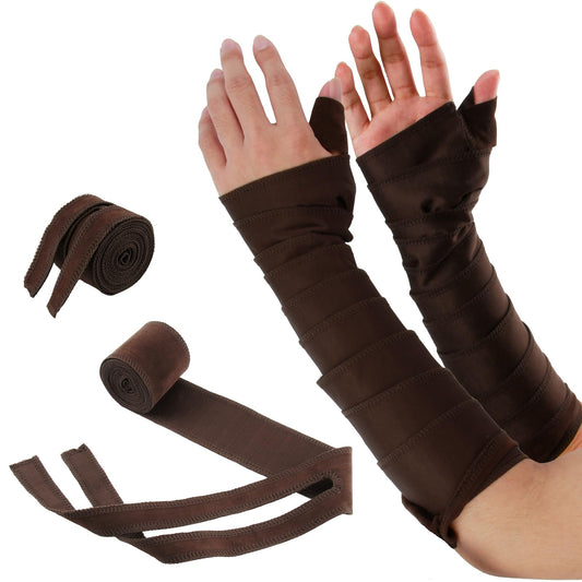 Renaissance Arm Wraps Medieval Faux Suede Bracers,Viking Hand Wraps, LARP Arm Guards Halloween Costume Accessorie Brown