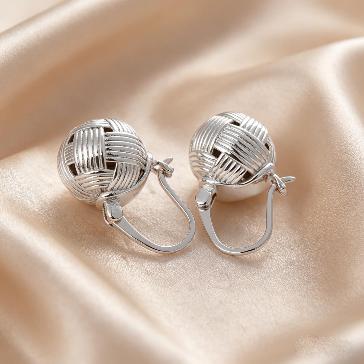 OwMell Elegant 925 Sterling Silver Pearl Drop Earrings Dangle Stud Silver Plated Earrings for Women Large Size 12mm - Weave Silver