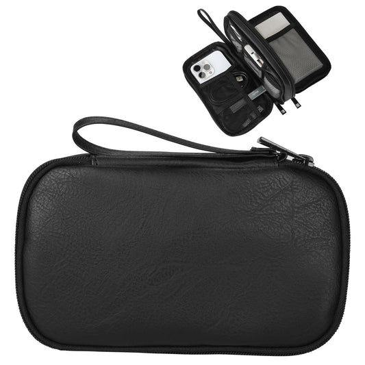 Ezday Travel Cable Organizer Bag, Electronic Accessories Carry Pouch, Portable Waterproof Double Layers All-in-One Storage Bag for Cord, Charger, Phone, Earphone (Black, Small)