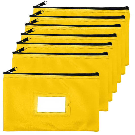 Money Bank Deposit Bag with Zipper | 11x6 inch | Yellow | Durable Leatherette Money Cash Coin Check Wallet Pouch for Men & Women with Framed ID Window and Blank Card | by GIDABRAND (7)