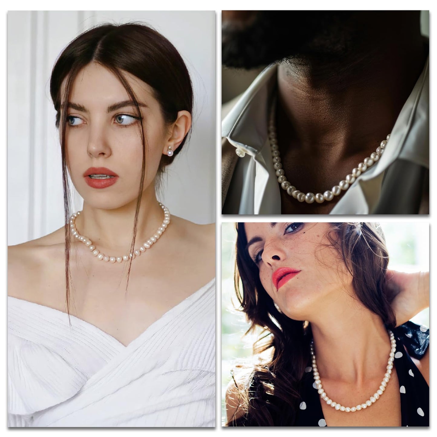 Round Imitation Pearl Necklace for Women, 6MM Cream White Rounds Pearl Choker Dainty Round Imitation Pearls Choker Necklace for Wedding Prom Jewelry Gifts