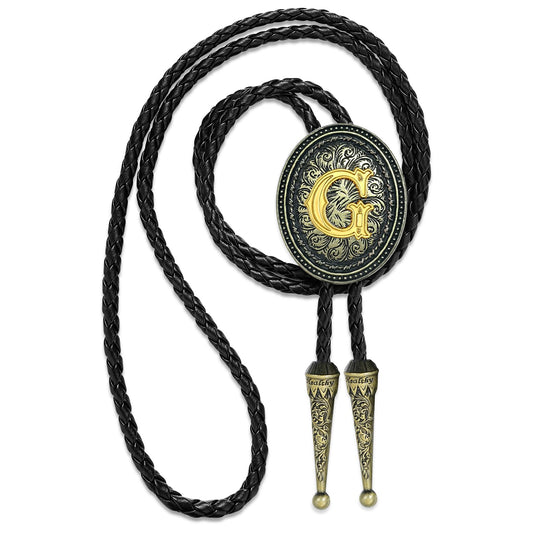 Sintcach Bolo Tie for Men Women, Western Cowboy Initial Letter Bolo Ties, Vintage Leather Necktie Western Accessories Cowboy Gifts, G