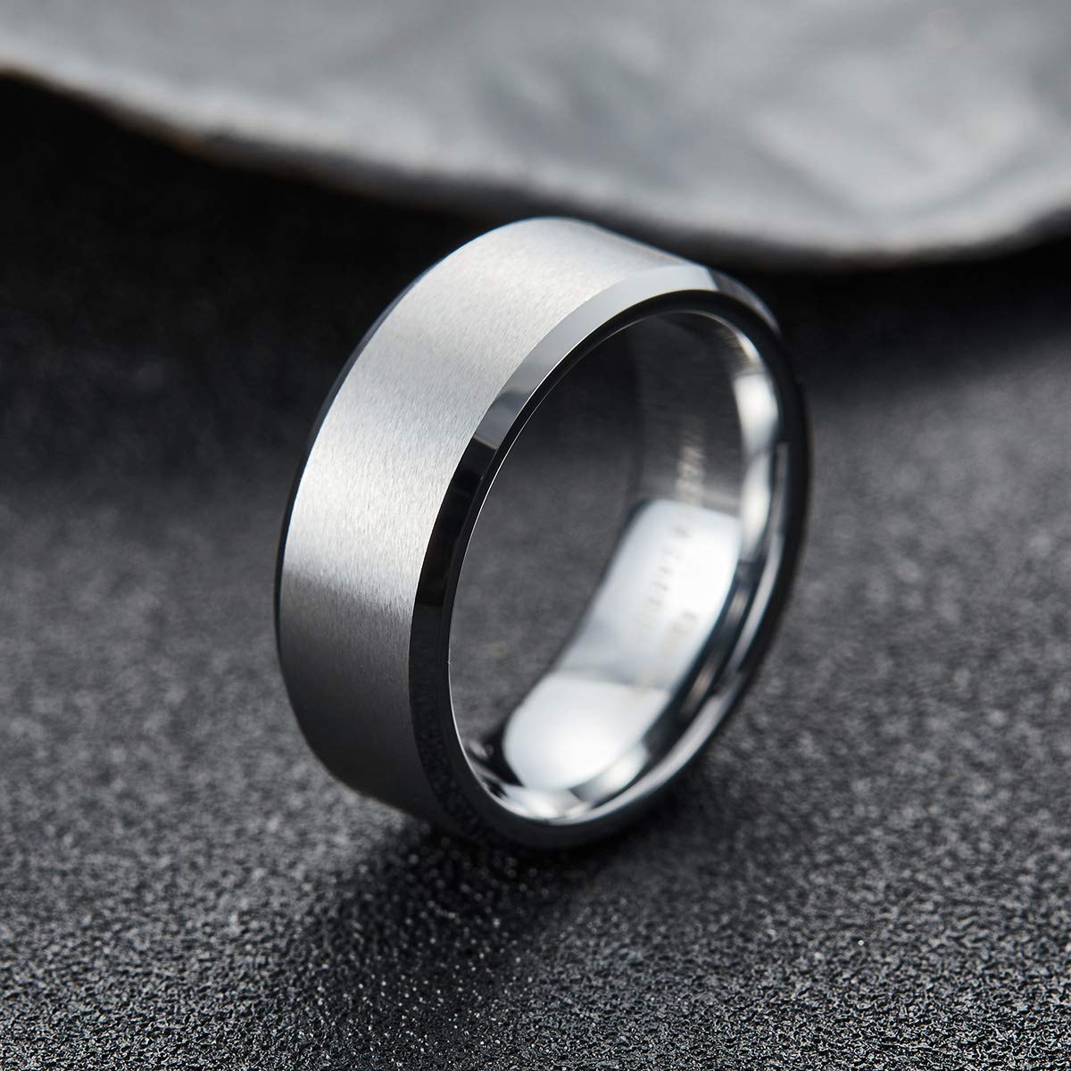King Will Silver 9mm Men's Wedding Ring - Brushed Matte Finish, Beveled Polished Edge, Comfort Fit Size 9.5