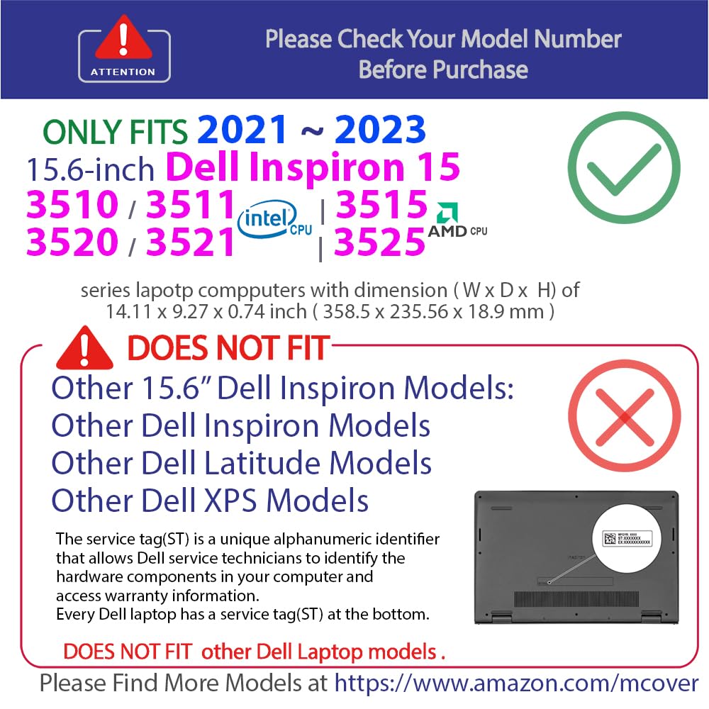 mCover Case Compatible ONLY for 2021-2023 15.6" Dell Inspiron 15 3510 3511 3515 3520 3521 3525 Series Laptop Computer (NOT Fitting Other Dell Models) - Aqua