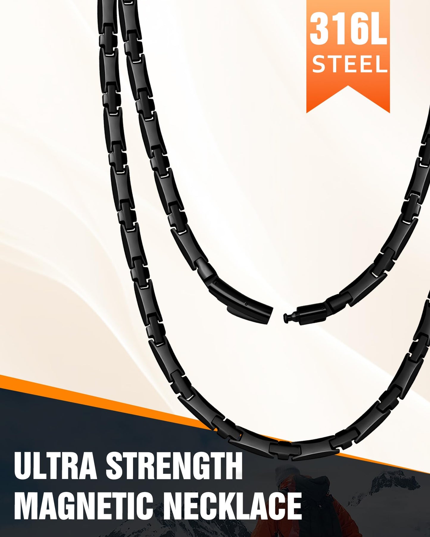 Jecanori Ultra Strength Magnetic Necklaces for Men & Women with 62 Magnets,Stainless Steels Mens Black Necklace