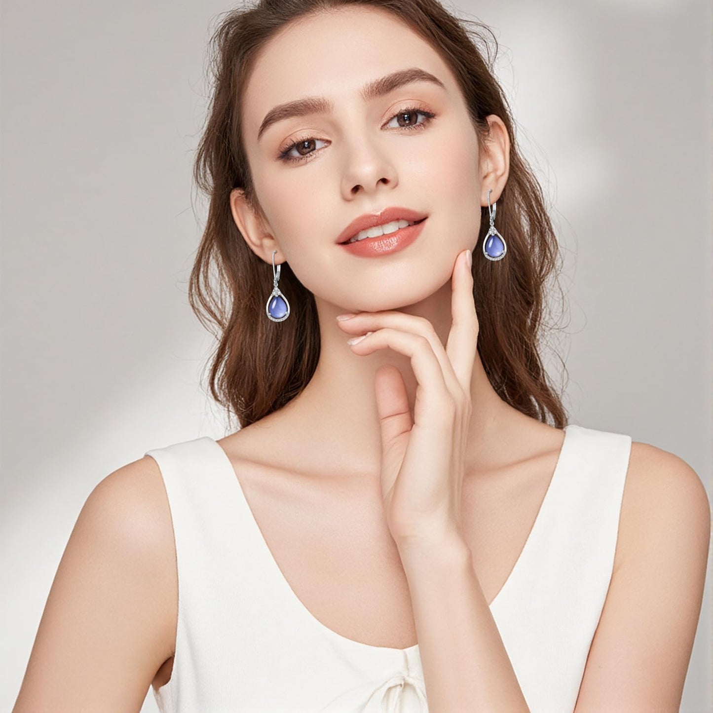 Green Earrings Sterling Silver Leverback Teardrop Dangles Earring Jewelry Christmas Gifts for Women