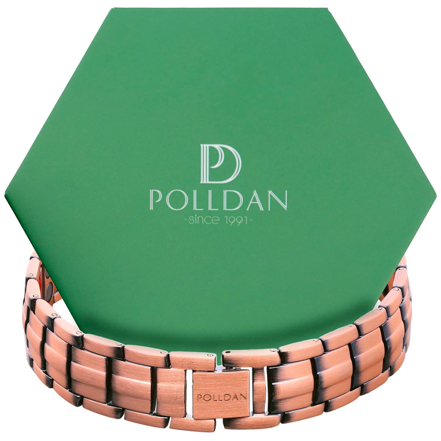 POLLDAN Copper Bracelet 6200 Gauss Power | Mens Bracelet 99.99% Pure Copper | Magnetic Bracelets for Men with Adjustable Fit & Sizing Tool | Stylish Men's Copper Jewelry | Copper Gifts for Him (2X Pure Copper)