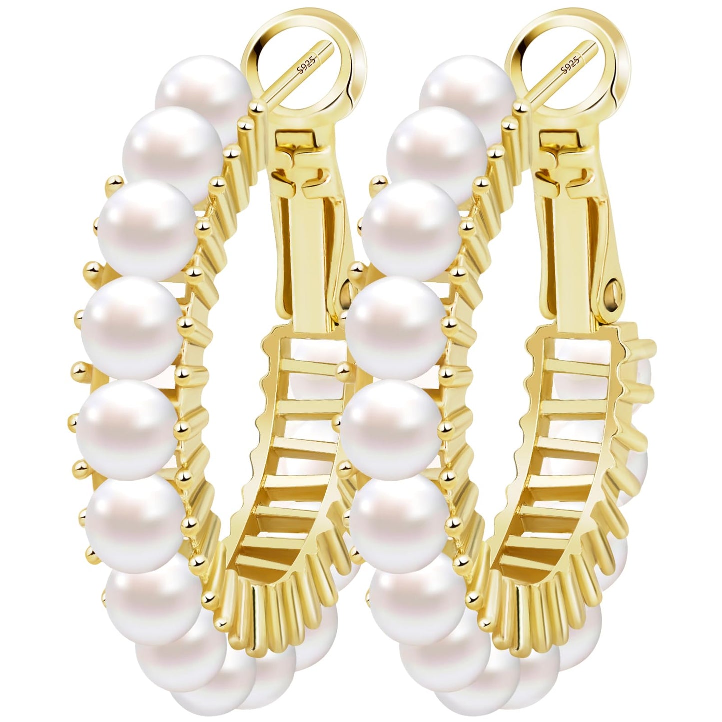 GLOQUAT 14k Gold Plated Freshwater Pearl Hoop Earrings for Women S925 Silver Post Hypoallergenic Vintage Pearl Hoops for Women Trendy Everyday Earrings with Pearl Gold Hoop Earring Lightweight Jewelry