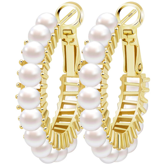 GLOQUAT 14k Gold Plated Freshwater Pearl Hoop Earrings for Women S925 Silver Post Hypoallergenic Vintage Pearl Hoops for Women Trendy Everyday Earrings with Pearl Gold Hoop Earring Lightweight Jewelry